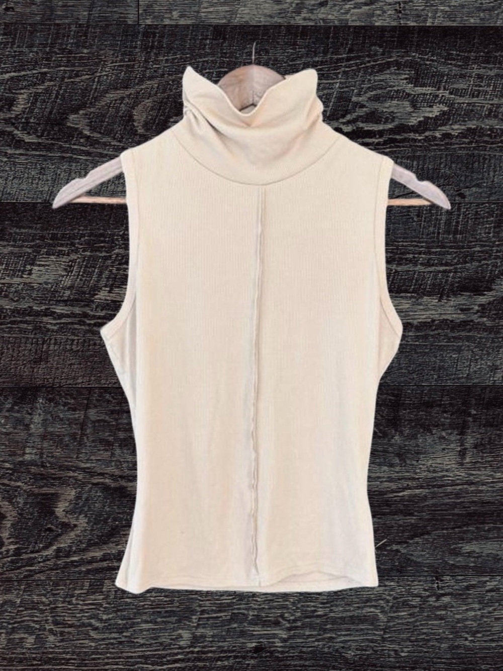 Sage Sleeveless Turtleneck Ribbed Top in Cream
